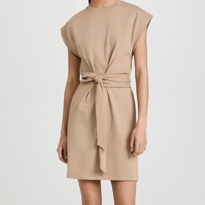 Vince Women’s Short Sleeve Tie Waist Dress Almond Small